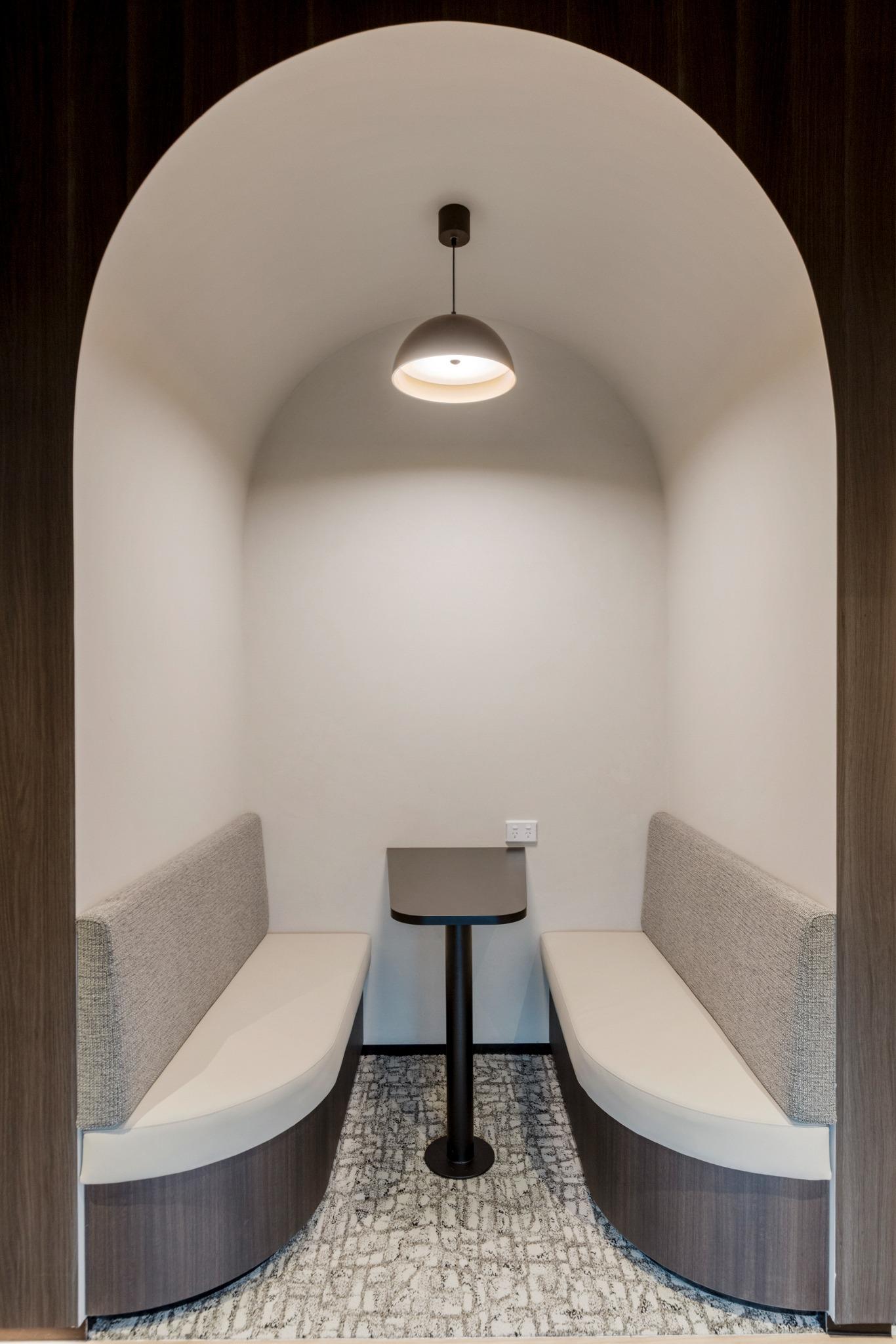 Private acoustic booth for quiet work – Gold Coast coworking space interior by Leithal Designs