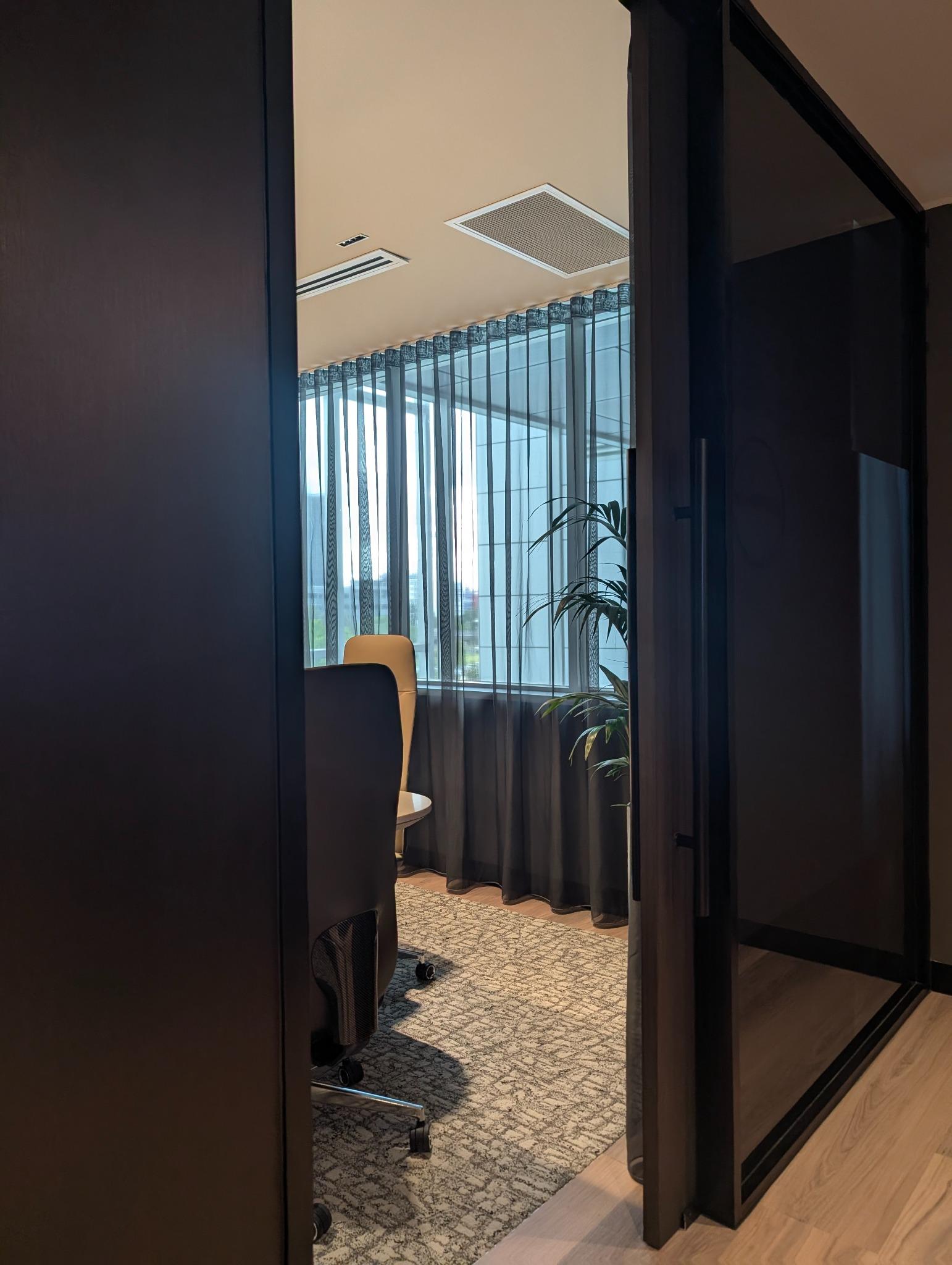 Executive meeting space with soft drapery – interior architecture for Robina coworking office