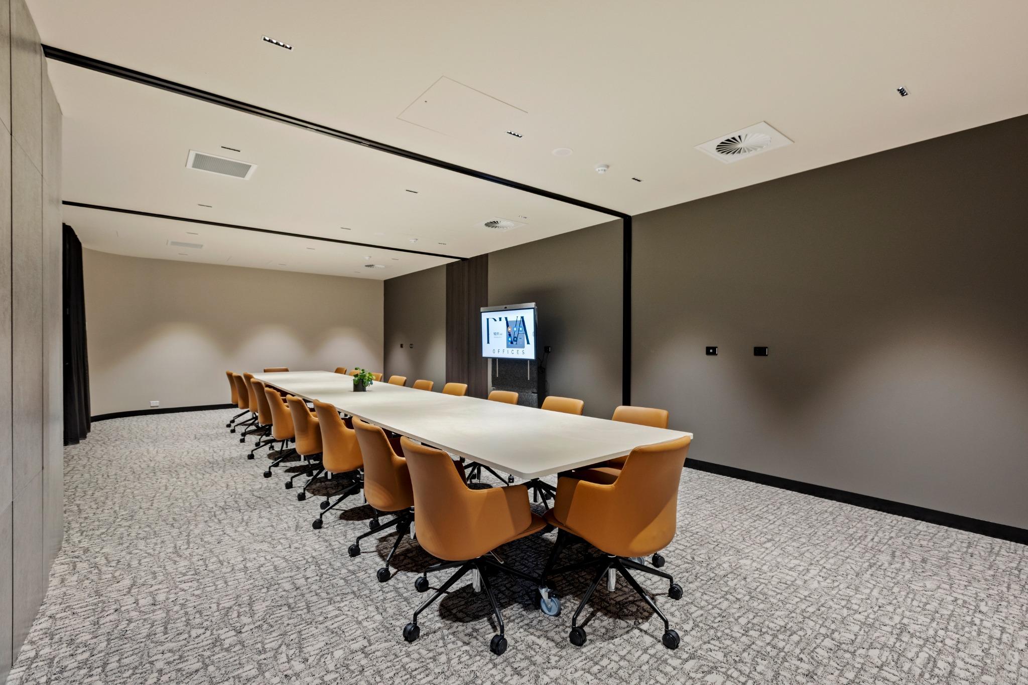Executive meeting space with soft drapery – interior architecture for Robina coworking office
