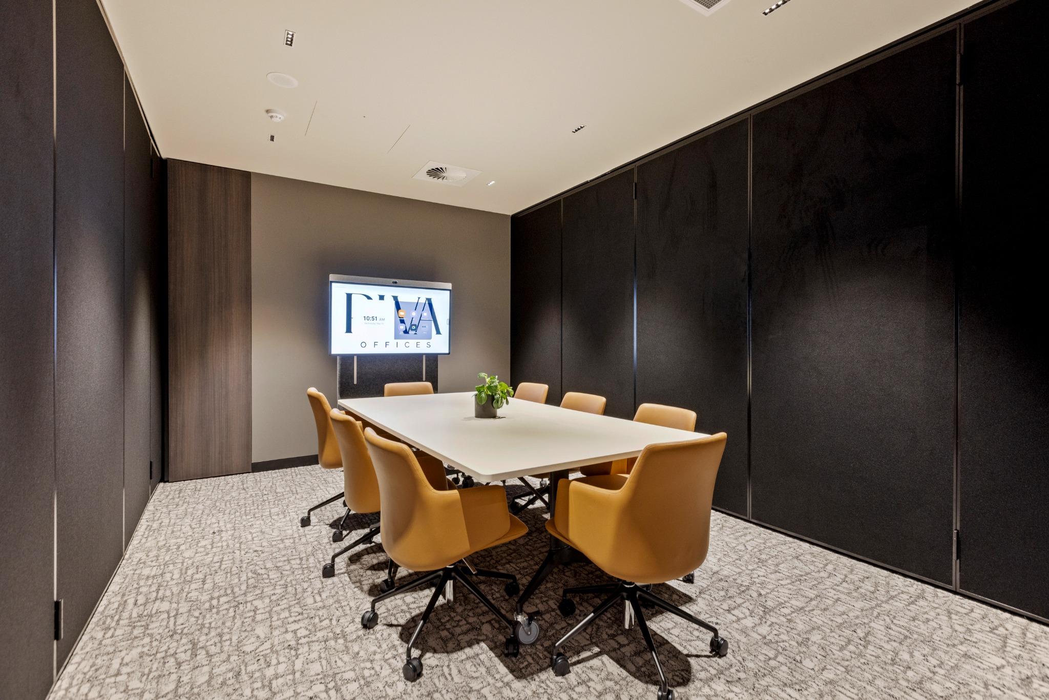 Compact meeting space with operable walls – modern office fitout Gold Coast by Leithal Designs