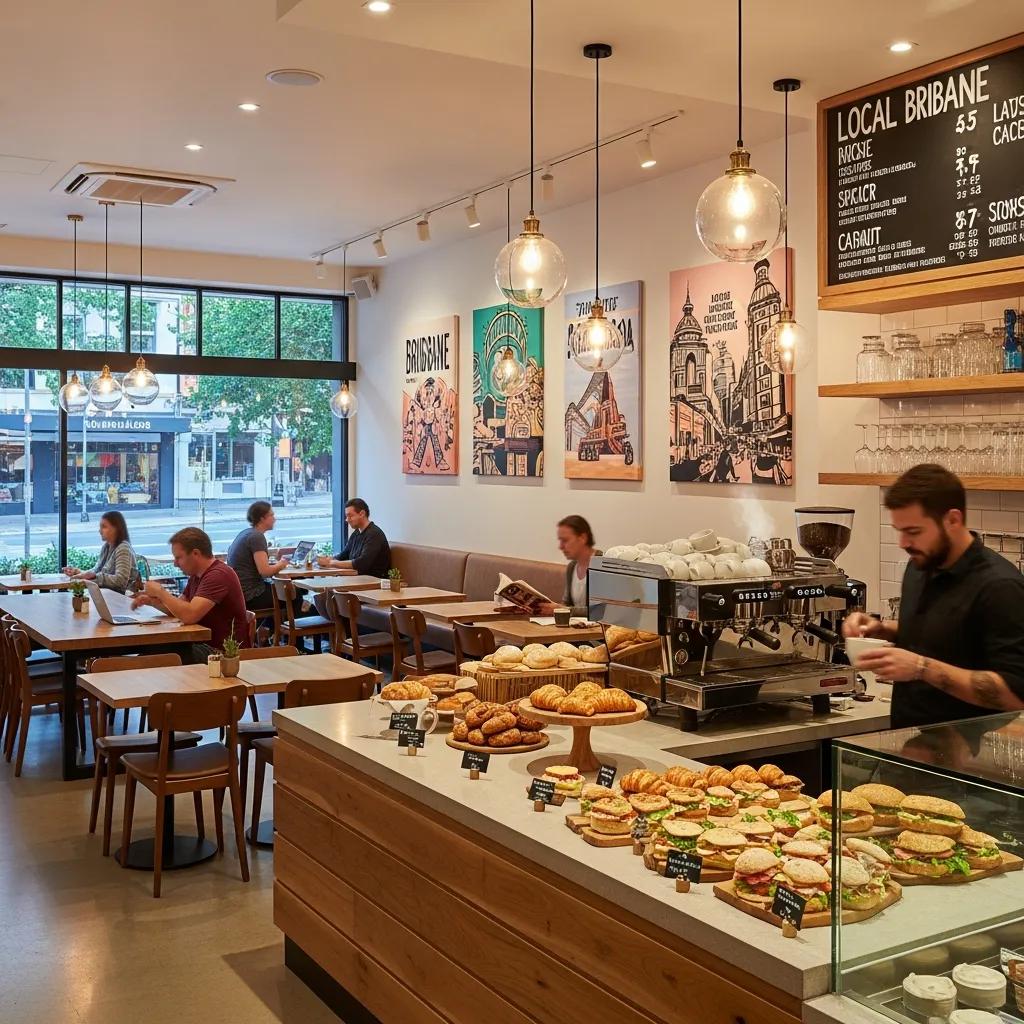 Modern cafe interior fitout in Brisbane with stylish furniture and warm lighting