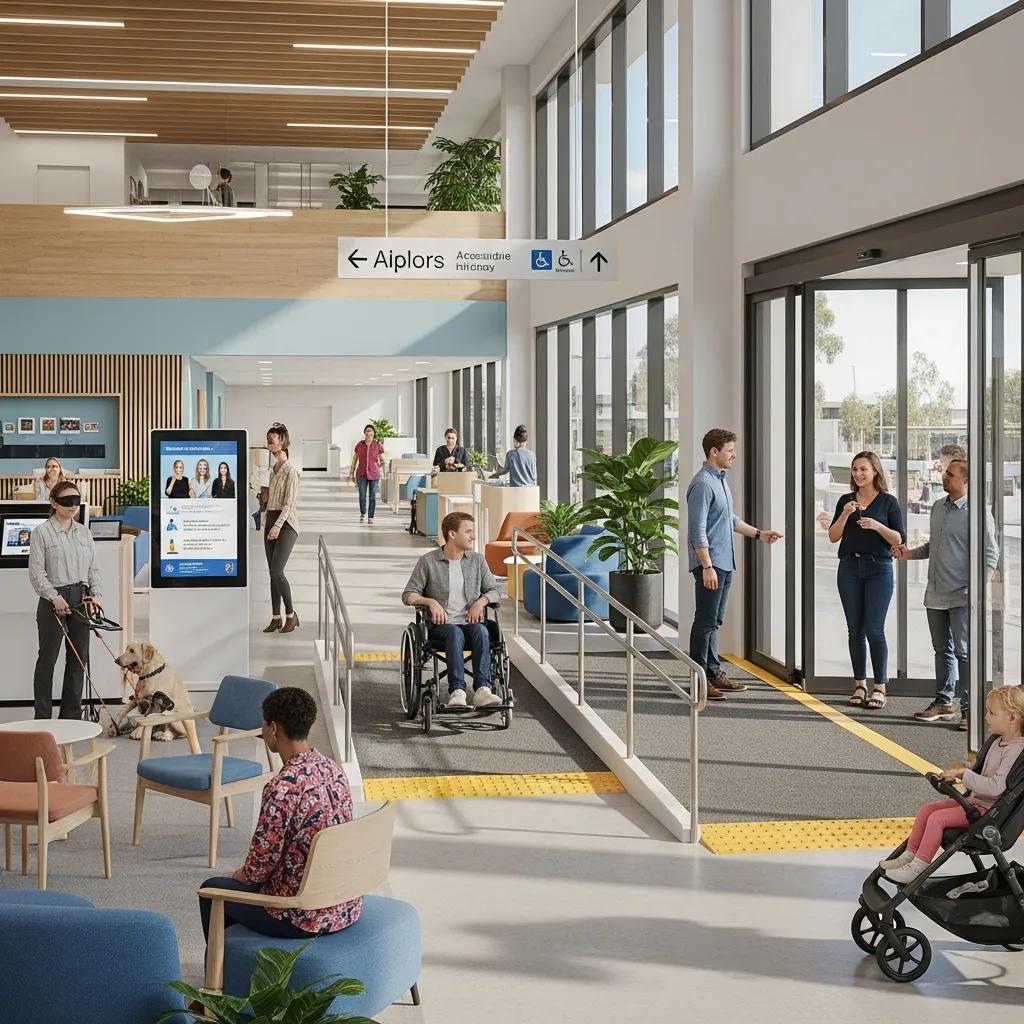 Modern commercial fitout showcasing accessibility features with diverse individuals