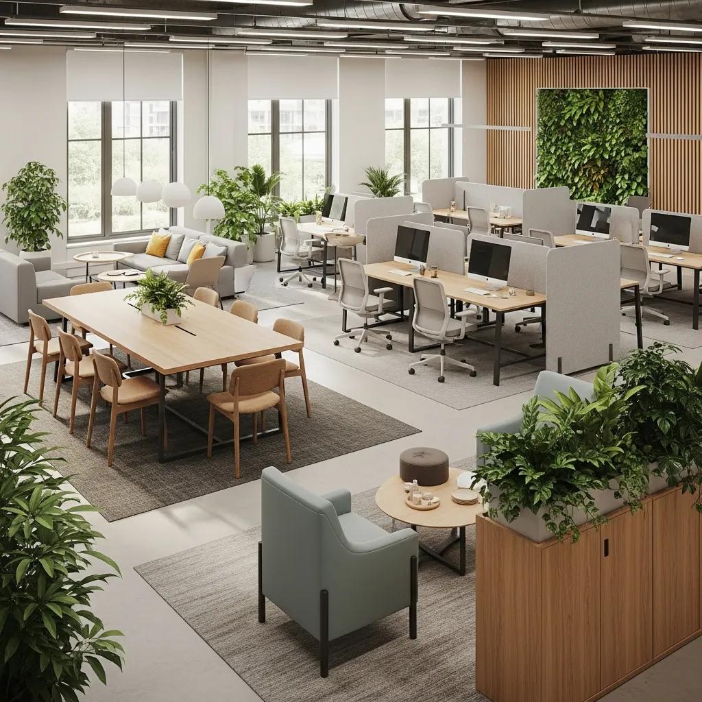 Well-organized office layout showcasing effective spatial planning and ergonomic furniture