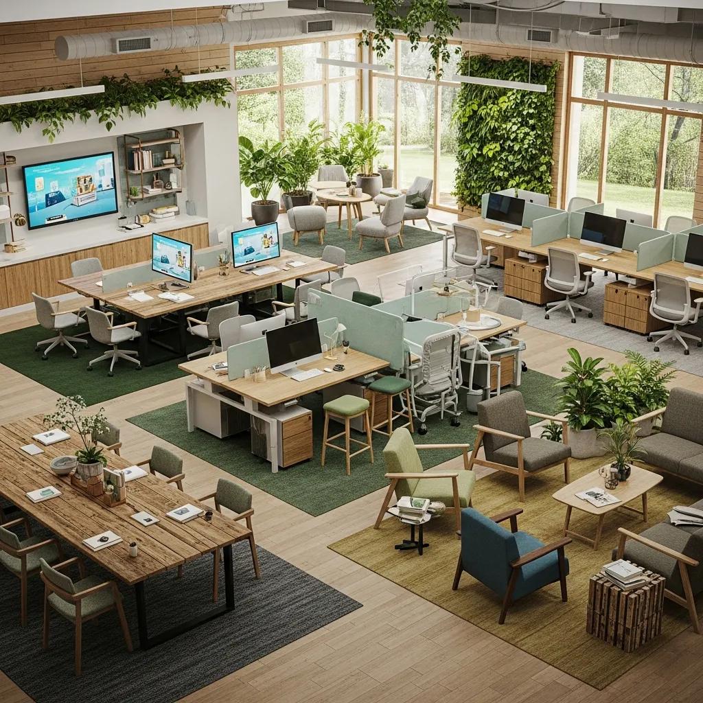 Aesthetic office layout showcasing effective space planning and sustainability
