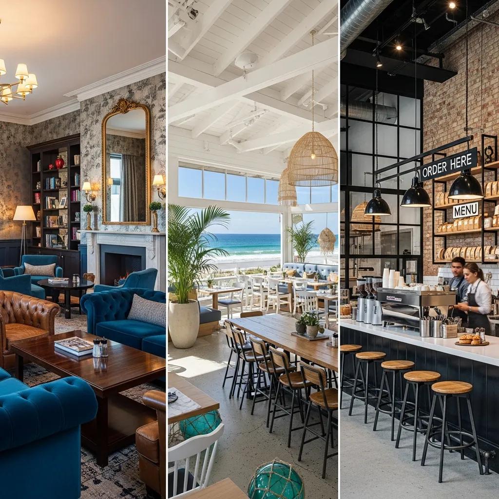 Collage of hospitality fitout projects showcasing diverse restaurant and café designs