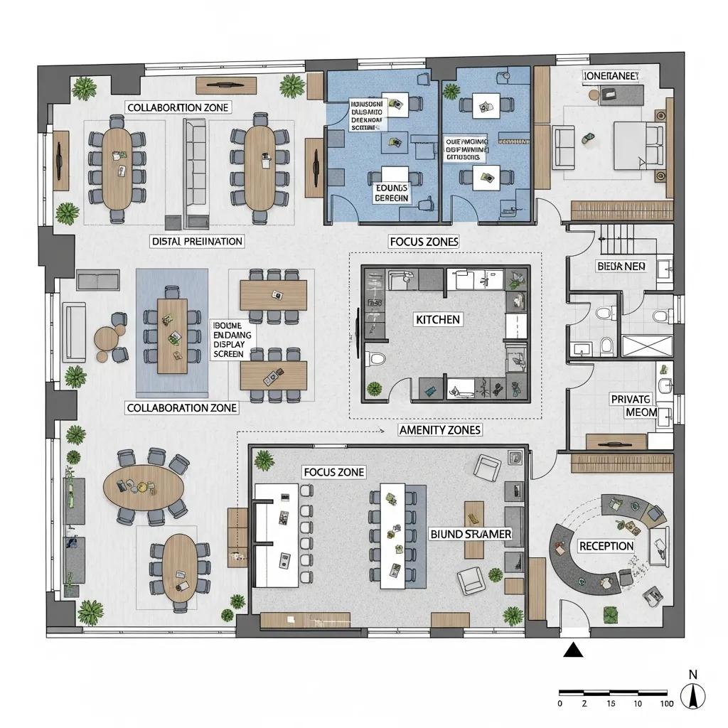 Detailed layout plan of an office fit out highlighting spatial planning and functional zoning for effective workplace design