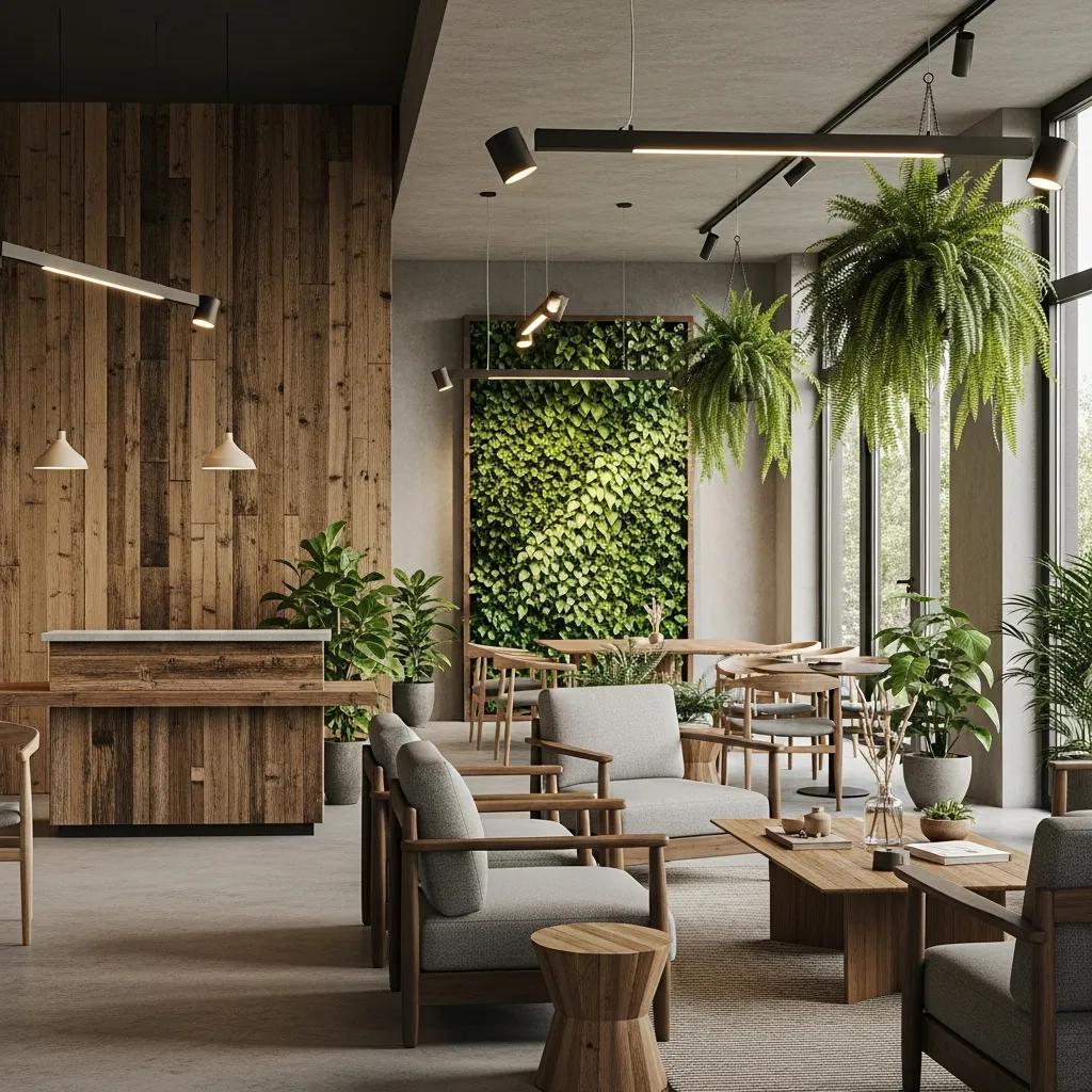 Eco-friendly hospitality design featuring sustainable materials and biophilic elements