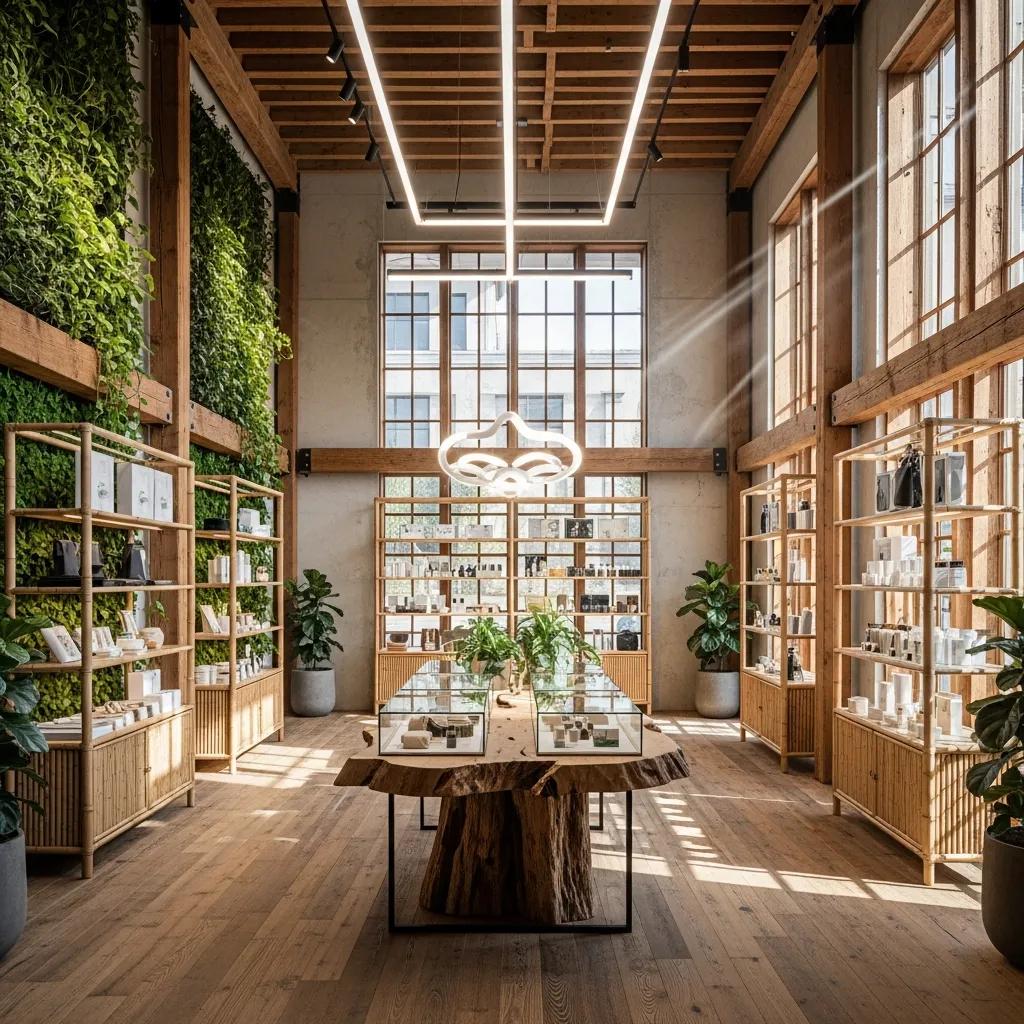 Eco-friendly retail fitout featuring sustainable materials and natural lighting
