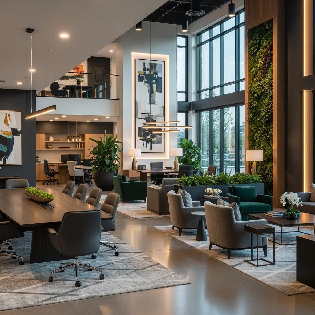 Luxurious modern office interior design with elegant furniture and natural light