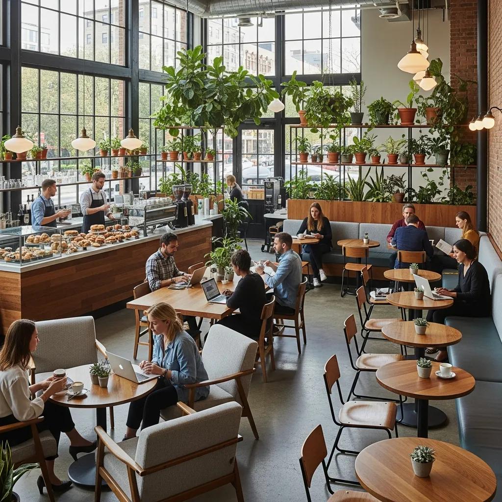 Modern cafe interior design with inviting atmosphere and stylish decor