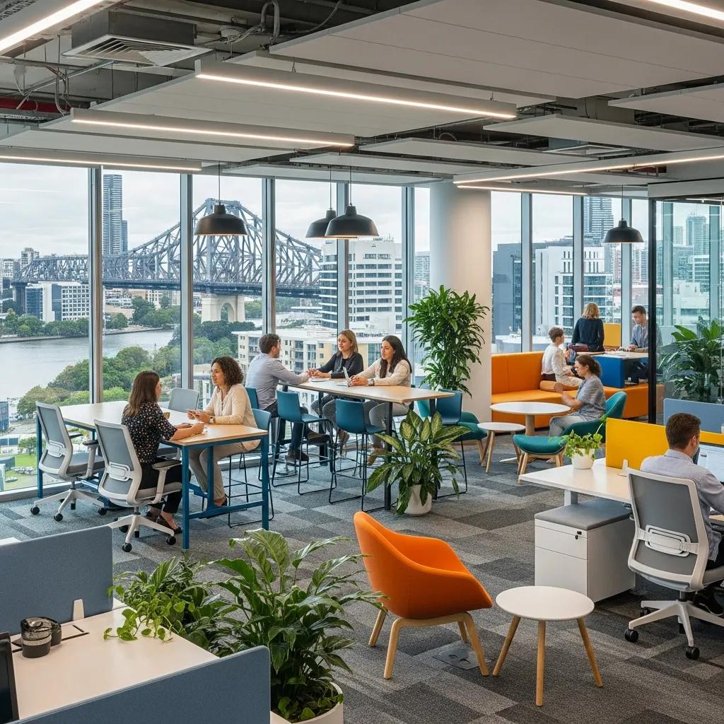 Modern office fitout in Brisbane with contemporary furniture and bright colors