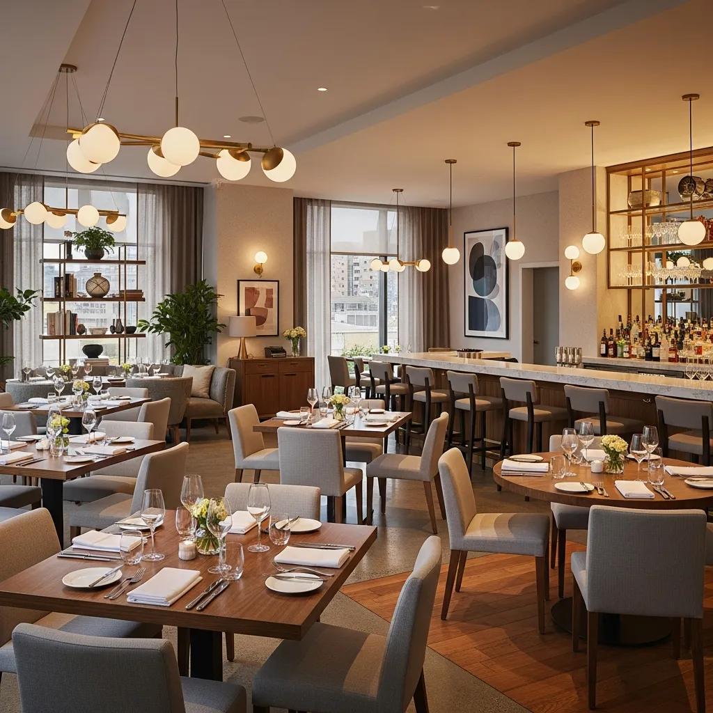 Modern restaurant interior design showcasing elegant furnishings and inviting atmosphere