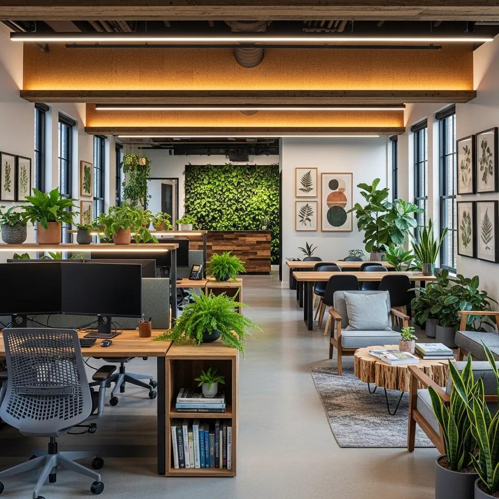 Sustainable office fitout with eco-friendly materials and biophilic design elements